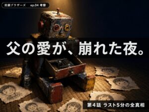 田鎖ブラザーズ第4話考察サムネイル：父の手作りロボットと拳銃のイメージ